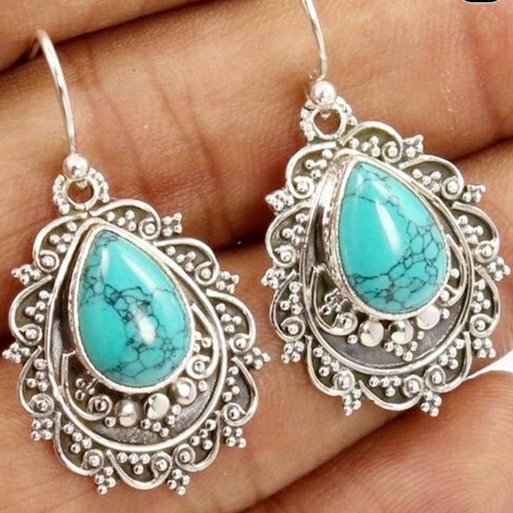 NEW Sterling Silver Turquoise Dangle Earrings